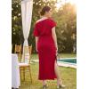 image:imageVFSHOW Womens One Shoulder Formal Wedding Guest Pleated Maxi Dress Elegant Off Shoulder Tie Waist Long Cocktail Evening GownRed