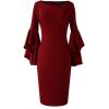 image:imageVFSHOW Womens Ruffle Bell Sleeves Business Cocktail Party Sheath Dress 1707 RED XL