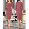 image:imageVFSHOW Womens Wear to Work Front Zipper V Neck Peplum Business Office Church Flattering Pencil Sheath DressRed Tweed