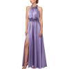 image:imageVFSHOW Womens 3D Floral Halter Satin Formal Evening Gown High Slit ALine Maxi Wedding Guest Party Bridesmaid Blouson DressLight Purple
