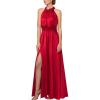 image:imageVFSHOW Womens 3D Floral Halter Satin Formal Evening Gown High Slit ALine Maxi Wedding Guest Party Bridesmaid Blouson DressRed
