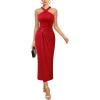 image:imageVFSHOW Womens Crisscross Halter Neck Cocktail Wedding Guest Ruched Bodycon Elegant Formal Party Evening Long Wrap DressRed