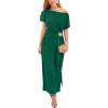 image:imageVFSHOW Womens One Shoulder Formal Wedding Guest Pleated Maxi Dress Elegant Off Shoulder Tie Waist Long Cocktail Evening GownGreen