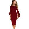 image:imageVFSHOW Womens Ruffle Bell Sleeves Business Cocktail Party Sheath Dress 1707 RED XL