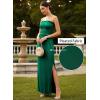 image:imageVFSHOW Womens Strapless Formal Prom Maxi Dress 2026 Pleated Smocked Ruffle Tube Wedding Guest Dresses Side Slit Evening GownGreen