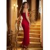 image:imageVFSHOW Womens Strapless Formal Prom Maxi Dress 2026 Pleated Smocked Ruffle Tube Wedding Guest Dresses Side Slit Evening GownRed