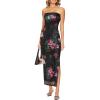 image:imageVFSHOW Womens 2025 Sexy Backless Formal Tube Bodycon Maxi Dress Strapless Side Slit Beach Wedding Guest Long Cocktail DressesBlack and Pink Floral Print