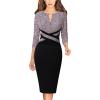 image:imageVFSHOW Womens Work Business Casual 34 Sleeve Slimming Fitted Front Zipper Crisscross Waist Office Party Pencil Sheath DressPink and Black Tweed  Black
