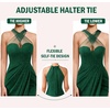 image:imageVFSHOW Womens Crisscross Halter Neck Formal Prom Dresses 2026 Ruched Bodycon High Slit Black Tie Gala Maxi Dress Evening GownSparkly Green