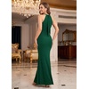 image:imageVFSHOW Womens Crisscross Halter Neck Formal Prom Dresses 2026 Ruched Bodycon High Slit Black Tie Gala Maxi Dress Evening GownSparkly Green