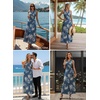 image:imageVFSHOW Womens Elegant Cocktail Wedding Guest Long Dress 2026 Smocked V Neck Sleeveless Pocket Tie Waist A Line DressBlue Demin Floral