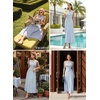 image:imageVFSHOW Womens Elegant Cocktail Wedding Guest Long Dress 2026 Smocked V Neck Sleeveless Pocket Tie Waist A Line DressBlue and White Striped
