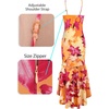image:imageVFSHOW Womens Floral Formal Cocktail Double Layer Ruffle High Low Maxi Dress 2026 Printed Sexy V Neck Spaghetti Strap Beach Wedding Guest Prom Dresses Orange Small 12321 ORG S