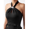 image:imageVFSHOW Womens Keyhole Halter Neck Formal Wedding Guest Elegant Ruffle Cocktail Evening Party Pocket A Line Long DressBlack Multi Floral Print