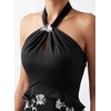 image:imageVFSHOW Womens Keyhole Halter Neck Formal Wedding Guest Elegant Ruffle Cocktail Evening Party Pocket A Line Long DressBlack and White Floral Print