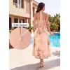 image:imageVFSHOW Womens Keyhole Halter Neck Formal Wedding Guest Elegant Ruffle Cocktail Evening Party Pocket A Line Long DressNude Pink Floral Print