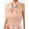 image:imageVFSHOW Womens Keyhole Halter Neck Formal Wedding Guest Elegant Ruffle Cocktail Evening Party Pocket A Line Long DressNude Pink Floral Print