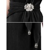 image:imageVFSHOW Womens One Shoulder Cocktail Wedding Guest Midi Dress 2026 Short Sleeve Pleated Off Shoulder Tie Waist Party DressesBlack