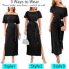 image:imageVFSHOW Womens One Shoulder Cocktail Wedding Guest Midi Dress 2026 Short Sleeve Pleated Off Shoulder Tie Waist Party DressesBlack