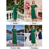 image:imageVFSHOW Womens One Shoulder Cocktail Wedding Guest Midi Dress 2026 Short Sleeve Pleated Off Shoulder Tie Waist Party DressesGreen