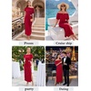 image:imageVFSHOW Womens One Shoulder Cocktail Wedding Guest Midi Dress 2026 Short Sleeve Pleated Off Shoulder Tie Waist Party DressesRed