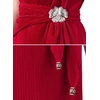 image:imageVFSHOW Womens One Shoulder Cocktail Wedding Guest Midi Dress 2026 Short Sleeve Pleated Off Shoulder Tie Waist Party DressesRed