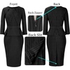 image:imageVFSHOW Womens Pleated Crew Neck Peplum Slim Work Business Dress Elegant 34 Sleeves Office Church Bodycon Pencil Sheath DressBlack  White Stripesb