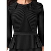 image:imageVFSHOW Womens Pleated Crew Neck Peplum Slim Work Business Dress Elegant 34 Sleeves Office Church Bodycon Pencil Sheath DressBlack  White Stripesb