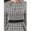 image:imageVFSHOW Womens Pleated Crew Neck Peplum Slim Work Business Dress Elegant 34 Sleeves Office Church Bodycon Pencil Sheath DressBlack Beige Tweed Plaid  Black