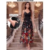 image:imageVFSHOW Womens Spaghetti Strap Formal Wedding Guest Ruched V Neck Ruffle Cocktail Evening Party Pocket A Line Long DressBlack Multi Floral Print