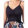 image:imageVFSHOW Womens Spaghetti Strap Formal Wedding Guest Ruched V Neck Ruffle Cocktail Evening Party Pocket A Line Long DressBlack and Geometric Patchwork