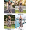 image:imageVFSHOW Womens Spaghetti Strap Formal Wedding Guest Ruched V Neck Ruffle Cocktail Evening Party Pocket A Line Long DressBlack and Geometric Patchwork