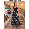 image:imageVFSHOW Womens Spaghetti Strap Formal Wedding Guest Ruched V Neck Ruffle Cocktail Evening Party Pocket A Line Long DressBlack and White Floral Print