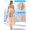 image:imageVFSHOW Womens Spaghetti Strap Formal Wedding Guest Ruched V Neck Ruffle Cocktail Evening Party Pocket A Line Long DressNude Pink Floral Print
