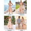 image:imageVFSHOW Womens Spaghetti Strap Formal Wedding Guest Ruched V Neck Ruffle Cocktail Evening Party Pocket A Line Long DressNude Pink Floral Print