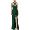 image:imageVFSHOW Womens Crisscross Halter Neck Formal Prom Dresses 2026 Ruched Bodycon High Slit Black Tie Gala Maxi Dress Evening GownSparkly Green