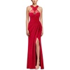 image:imageVFSHOW Womens Crisscross Halter Neck Formal Prom Dresses 2026 Ruched Bodycon High Slit Black Tie Gala Maxi Dress Evening GownSparkly Red
