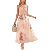 image:imageVFSHOW Womens Keyhole Halter Neck Formal Wedding Guest Elegant Ruffle Cocktail Evening Party Pocket A Line Long DressNude Pink Floral Print