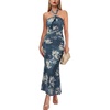 image:imageVFSHOW Womens Sexy Halter Neck Formal Bodycon Crisscross Ruched Fitted Wedding Guest Long Cocktail Evening Party DressBlue Floral Print