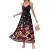 image:imageVFSHOW Womens Spaghetti Strap Formal Wedding Guest Ruched V Neck Ruffle Cocktail Evening Party Pocket A Line Long DressBlack Multi Floral Print