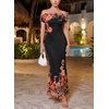 image:imageVFSHOW Womens Off The Shoulder Wedding Guest Maxi Long Dress 2026 Sexy Mesh One Shoulder Formal Cocktail Bodycon DressesBlack and Orange Floral Print