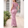 image:imageVFSHOW Womens Off The Shoulder Wedding Guest Maxi Long Dress 2026 Sexy Mesh One Shoulder Formal Cocktail Bodycon DressesPinkish Purple Floral Print