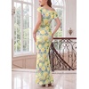 image:imageVFSHOW Womens Off The Shoulder Wedding Guest Maxi Long Dress 2026 Sexy Mesh One Shoulder Formal Cocktail Bodycon DressesYellow and Multi Floral Print