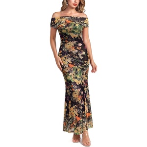 image:imageVFSHOW Womens Off The Shoulder Wedding Guest Maxi Long Dress 2026 Sexy Mesh One Shoulder Formal Cocktail Bodycon DressesBlack and Multi Floral Printb