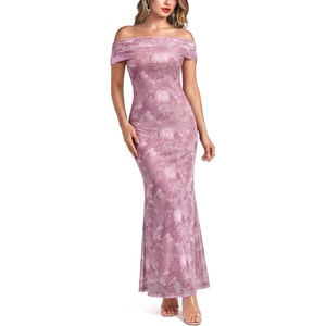 image:imageVFSHOW Womens Off The Shoulder Wedding Guest Maxi Long Dress 2026 Sexy Mesh One Shoulder Formal Cocktail Bodycon DressesPinkish Purple Floral Print