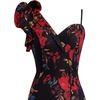 image:imageVFSHOW Womens Formal Prom Elegant Ruffle One Shoulder Beaded Strap Ruched Slit Maxi Dress Wedding Evening Long GownBlack and Red Floral Print