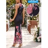 image:imageVFSHOW Womens Elegant Halter Neck Formal Bodycon Fitted Wedding Guest Long Cocktail Evening Mermaid Maxi DressBlack and Pink Floral Print