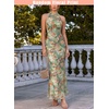 image:imageVFSHOW Womens Elegant Halter Neck Formal Bodycon Fitted Wedding Guest Long Cocktail Evening Mermaid Maxi DressGreen and Orange Floral Print