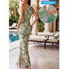 image:imageVFSHOW Womens Elegant Halter Neck Formal Bodycon Fitted Wedding Guest Long Cocktail Evening Mermaid Maxi DressGreen and Orange Floral Print