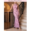 image:imageVFSHOW Womens Elegant Halter Neck Formal Bodycon Fitted Wedding Guest Long Cocktail Evening Mermaid Maxi DressPinkish Purple Floral Print